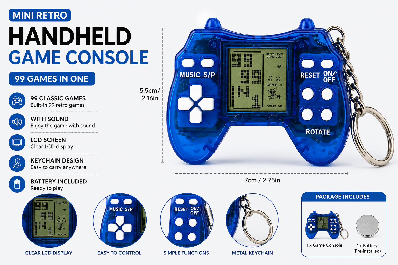 Mini Retro Handheld Game Console Keychain