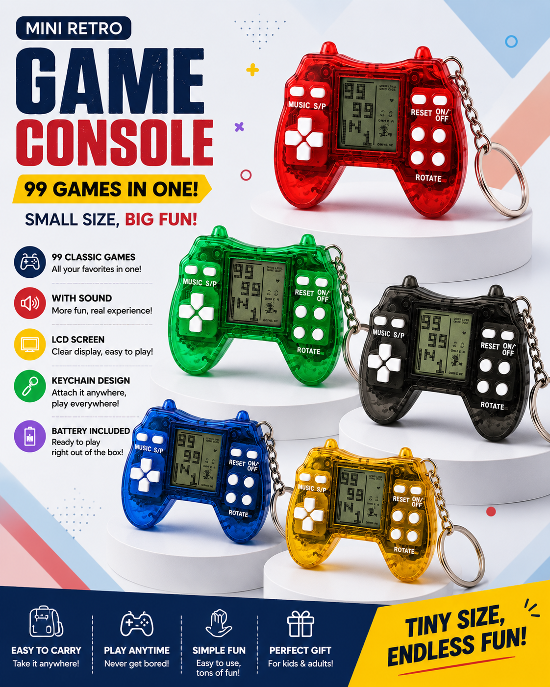 Mini Retro Handheld Game Console Keychain