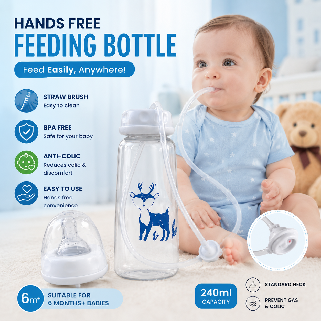 Hands-Free Baby Feeding Bottle