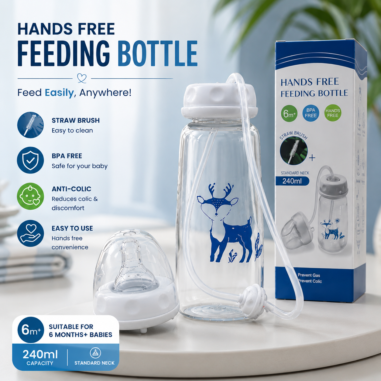 Hands-Free Baby Feeding Bottle