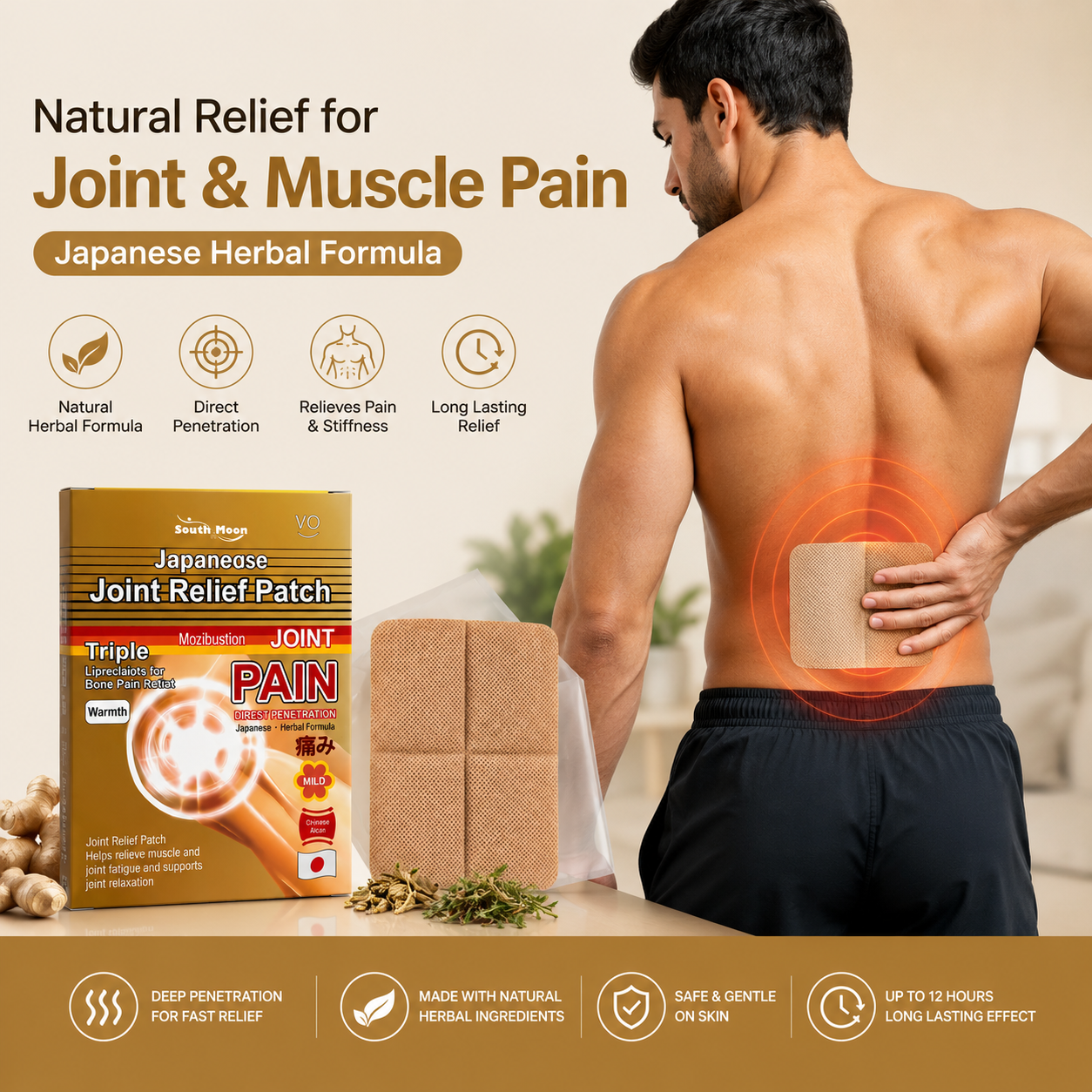 5 pcs Japanese Joint Pain Relief Patches - Herbal Formula for Knee Muscle & Bone Pain