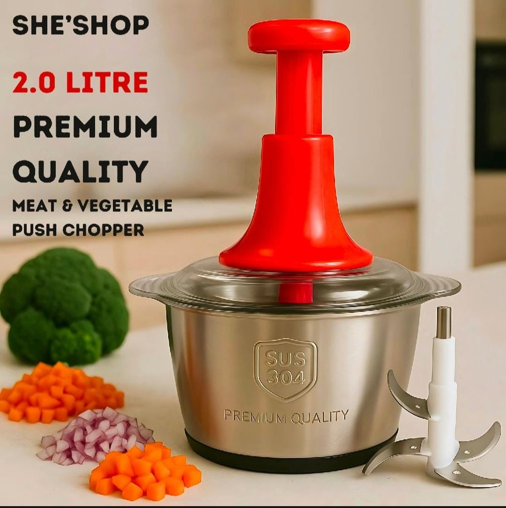 2 Litre Stainless Steel Bowl Manual Chopper | Meat & Veg Chopper